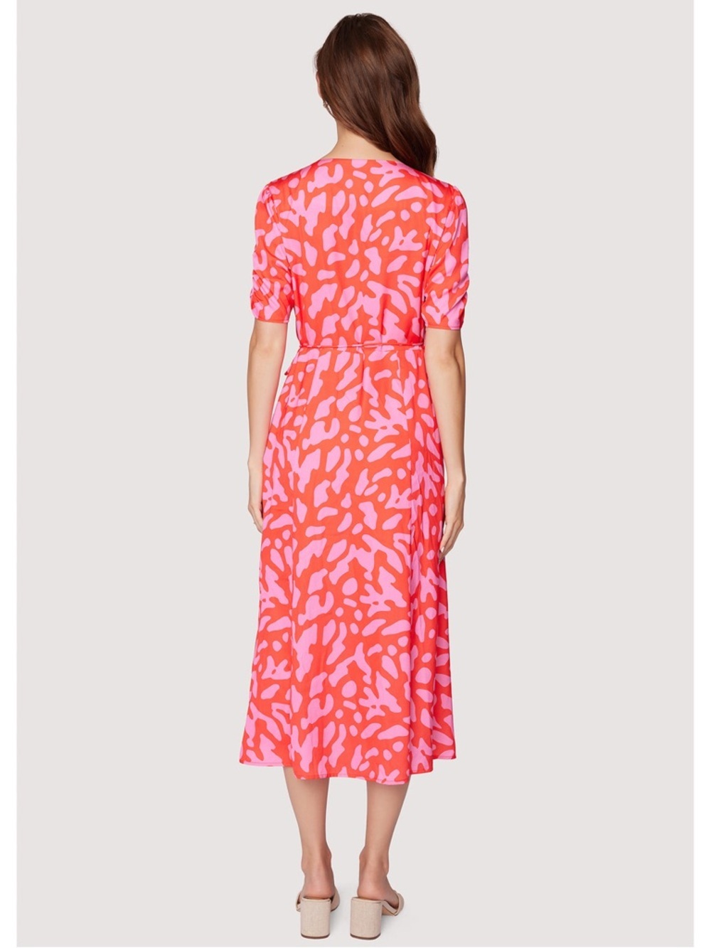 Lost + Wander Coral and Pink Wrap Midi Dress Size Large - Picture 2 of 7
